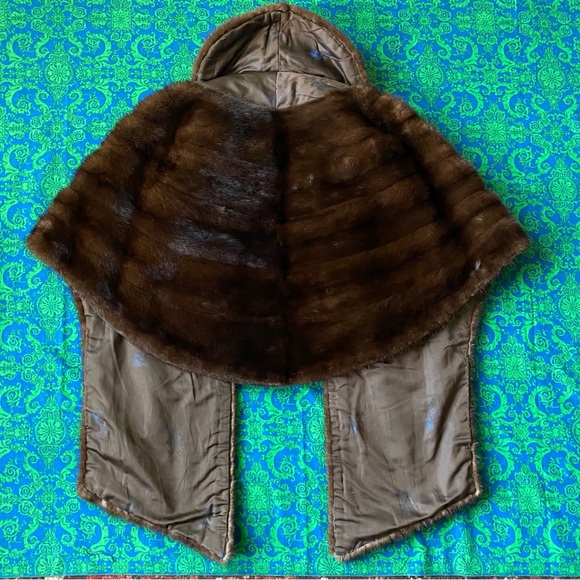 50’s Mahogany Dark Brown Mink Stole | Short Collar & Brown Silk Lining - Picture 7 of 11